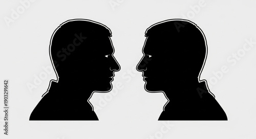 Two Silhouetted Heads Facing Each Other in Profile.