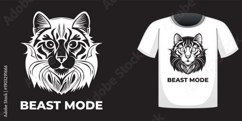 Black cat cartoon head illustration for t shirt design