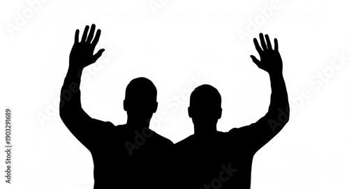 Two Silhouetted Figures Waving Hands Together.