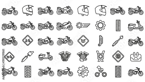 Motorcycle Icons and Symbols Collection.