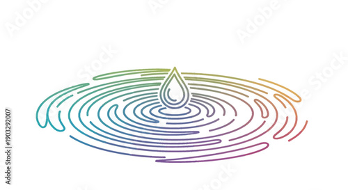 Colorful stylized water droplet creating ripple effect illustration clean design representing