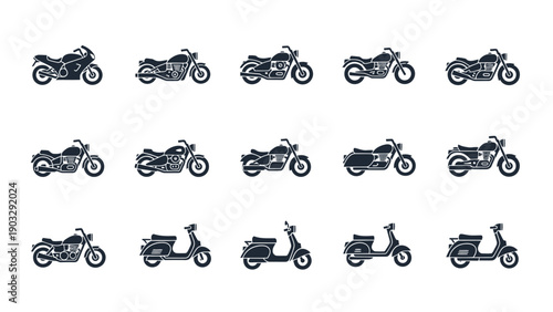 Motorcycles and Scooters in Various Positions.