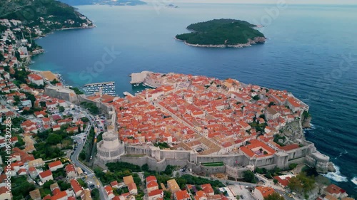 Dubrovnik, Croatia, evening panorama - 4K aerial drone view