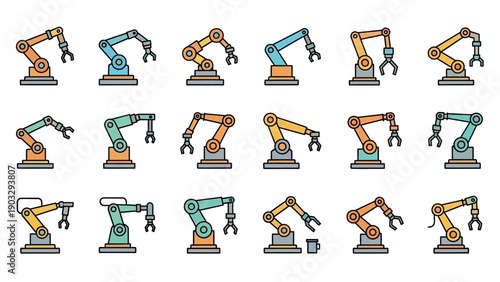 Robotic Arms in Various Positions and Colors.