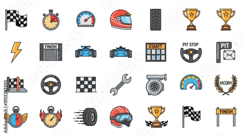 Racing icons and symbols set.