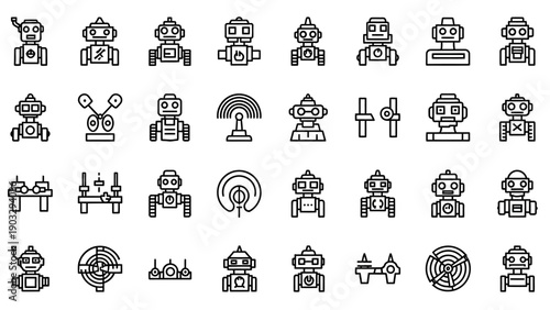Robot icons in various designs.
