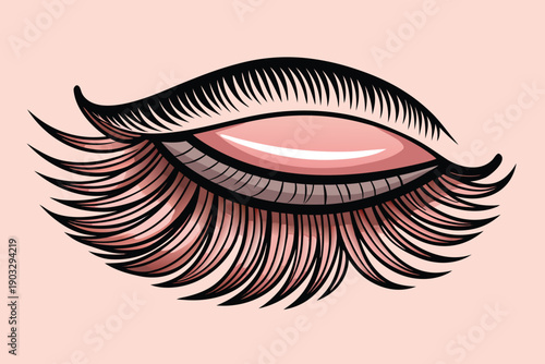 Glossy vector illustration of a beautiful woman featuring a glamorous red smile with lipstick and a detailed fashion eye design for cosmetic art