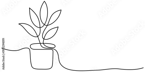 Single Line flower in a pot. One Line Hand Drawn Illustration. Beautiful flower Isolated on a white background. Hand drawn one line vector. Editable stroke