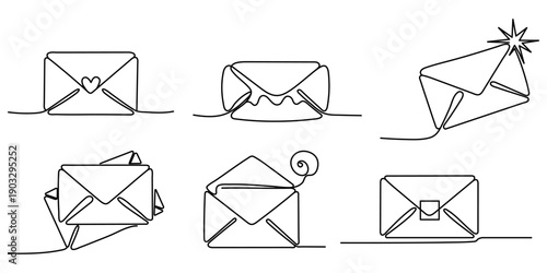Envelope drawn with a solid line. Concept for a message, email, letter, or mail. Trendy single-line design. or notification. Vector illustration