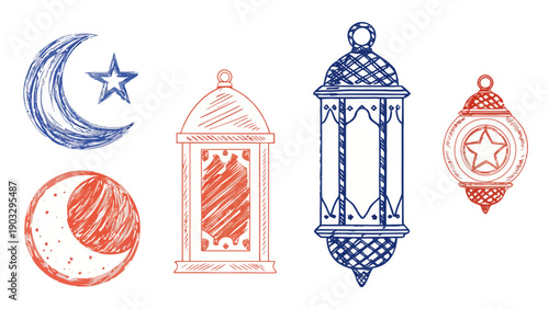 Decorative vector illustration of a Ramadan lantern with intricate geometric patterns, casting a warm, festive glow.