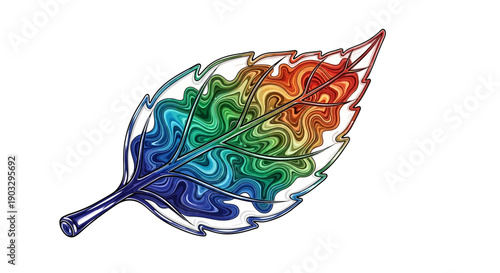 Vibrant digital leaf illustration with swirling rainbow colors and intricate veins on a crisp