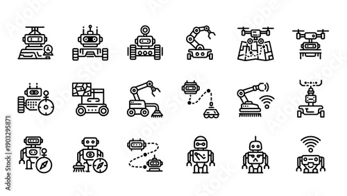Robots and industrial machines icons.