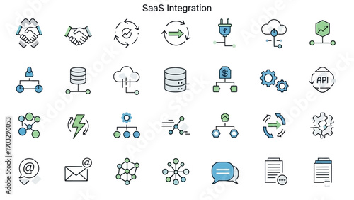 SaaS Integration Icons Set for Technology.