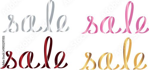 Sale icon set made of colored ribbons forming letters, for online sales stores, marketplaces, social networks and promotional banners