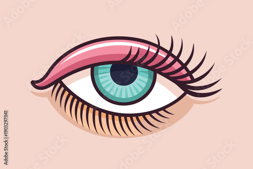 A closeup vector illustration of a beautiful blue female eye featuring a detailed iris and long eyelashes to represent a vision of modern fashion and human beauty