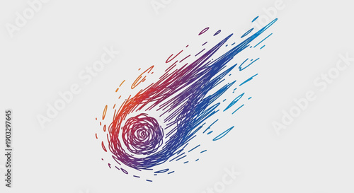 Energetic colorful hand-drawn cosmic meteor trail with dynamic gradient design illustration