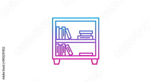 Vibrant gradient line art icon of a bookshelf brimming with knowledge and literary treasures for