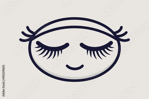 Vector illustration of a funny abstract face mask featuring a cartoon woman with a black silhouette design, smiling lips, and stylish eyes as a fashion icon symbol