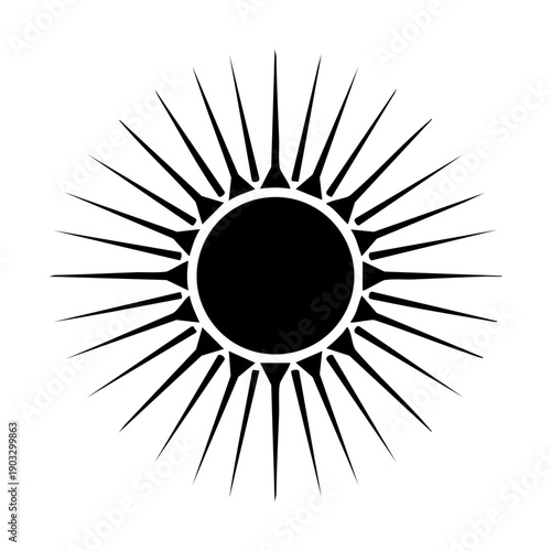 UV radiation icon, intense sun emitting straight radial rays