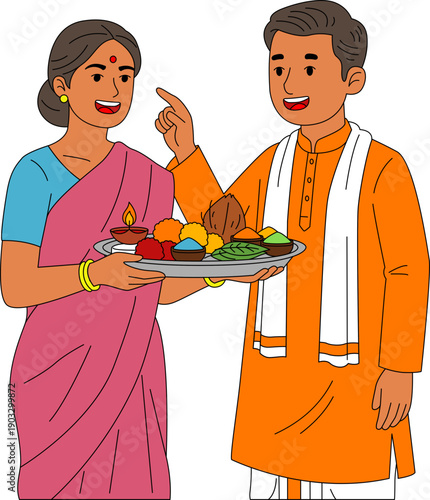 Illustration of Applying tilak for Holi Indian Festival.