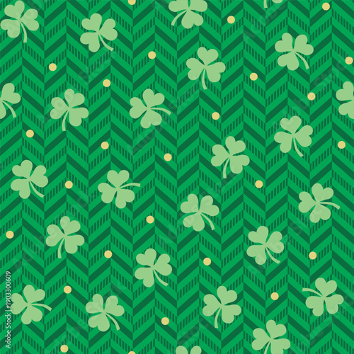 Seamless Saint Patrick With Clover Leaves On Green Background
