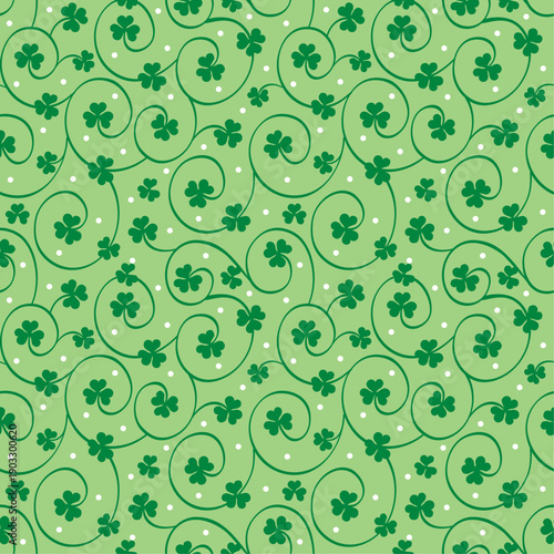 Seamless Saint Patrick With Shamrock And Scroll Pattern