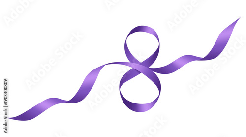 Purple ribbon number 8 symbol for International Women's Day awareness, isolated on transparent background, png