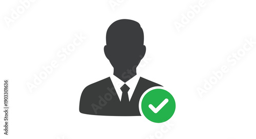 Silhouette of a verified business person or user profile icon with a bright green checkmark symbolizing approval or completion