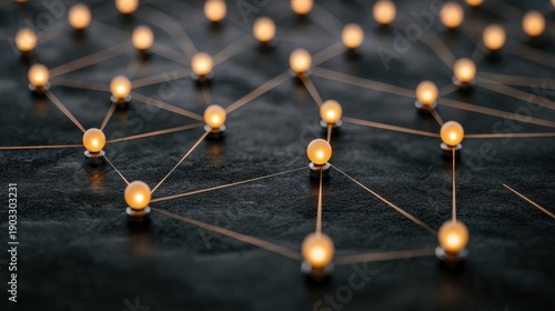 A network of glowing orange lights.