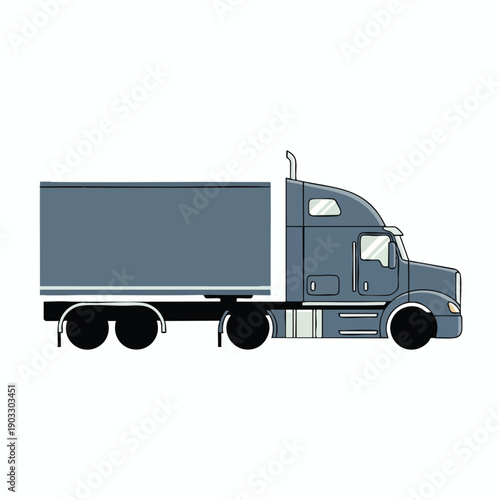 Blue Semi Truck Illustration on White Background