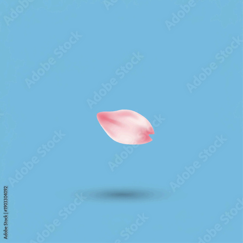 Single pink cherry blossom petal floating in the air. Minimalist spring detail vector illustration.