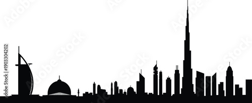 Dubai skyline silhouette, Burj Khalifa, modern architecture, cityscape, urban landscape, iconic buildings, desert city, travel destination, famous landmarks