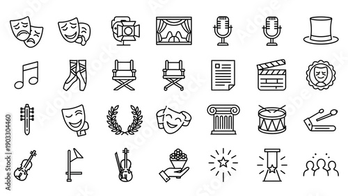 Theater and Performance Icons Set Collection.