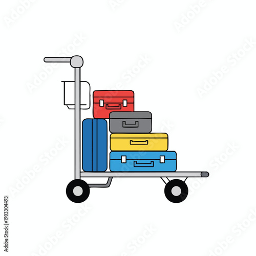 Colorful Luggage on Airport Cart