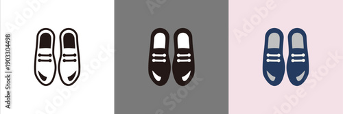 社会人向け革靴アイコン3種セット｜通勤・出社・仕事開始を表現したシンプルなフラットベクター素材