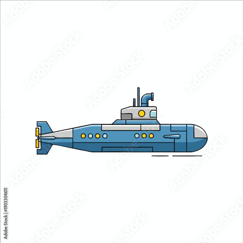 Vibrant Blue Submarine Illustration