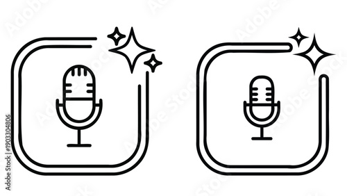 Two icons showing microphones with sparkling stars indicating audio and recording functions