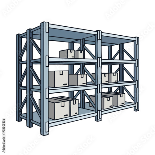 Warehouse Storage Shelves with Boxes