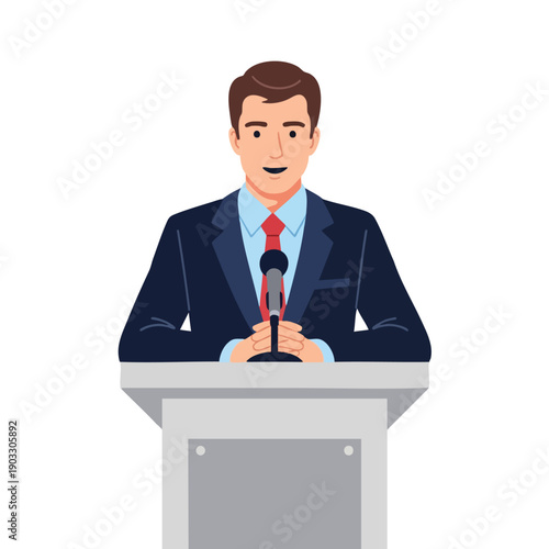 Man speaking at a podium with a microphone