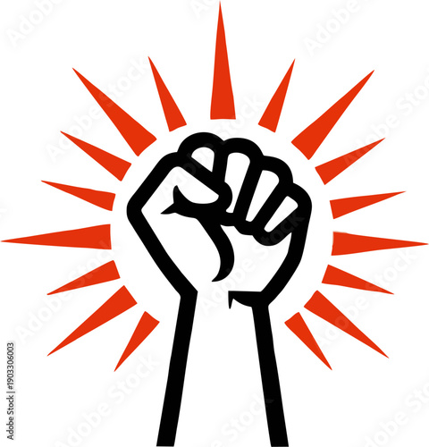 Raised Fist Raised Fist Protest Icon with Red Sunburst — Symbol of Power, Solidarity, Resistance and Activism (Vector Style)Protest Icon.eps