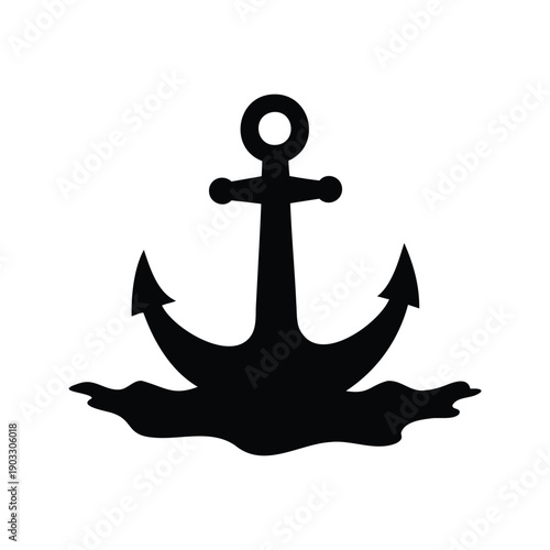 Black and white anchor illustration with elegant design silhouette vector illustration, anchor on sea floor silhouette vector illustration