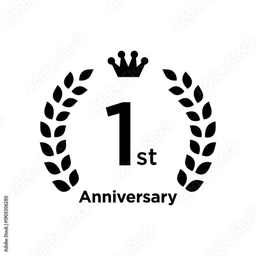 月桂冠とクラウン　1周年記念 アニバーサリーロゴ モノクロ 1st	