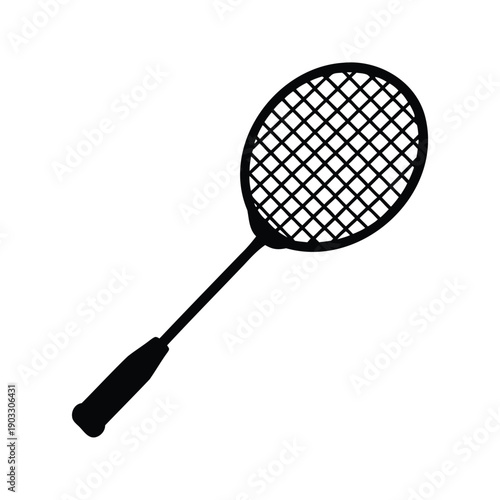 Silhouette of a badminton racket with a black and white design, perfect for sports illustrations, badminton racket silhouette vector illustration