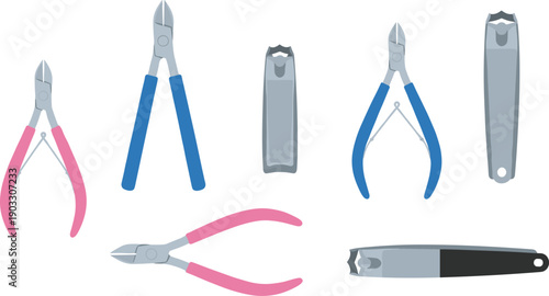 Nail Clipper and Cuticle Nipper Tools Flat Vector Set Isolated on White Background