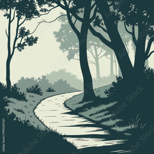 Mysterious journey on a pathway shaped by dramatic shadows, evoking intrigue and the unknown.