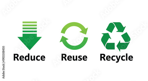 Simple illustration of reduce reuse recycle concept promoting sustainable practices and environmental conservation effectively with green icons