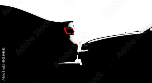 Two cars in silhouette facing each other with a bright background.