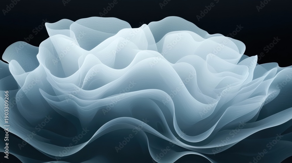 Obraz premium A digital illustration of a flowing, abstract shape resembling a flower or cloud.