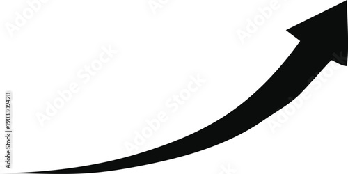 Black Curved Upward Arrow Illustrating Growth and Progress, Isolated on Transparent Background