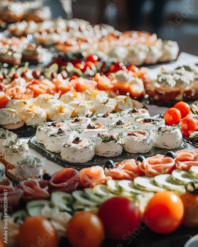 Delicious gourmet appetizers in a bright setting elegant event display